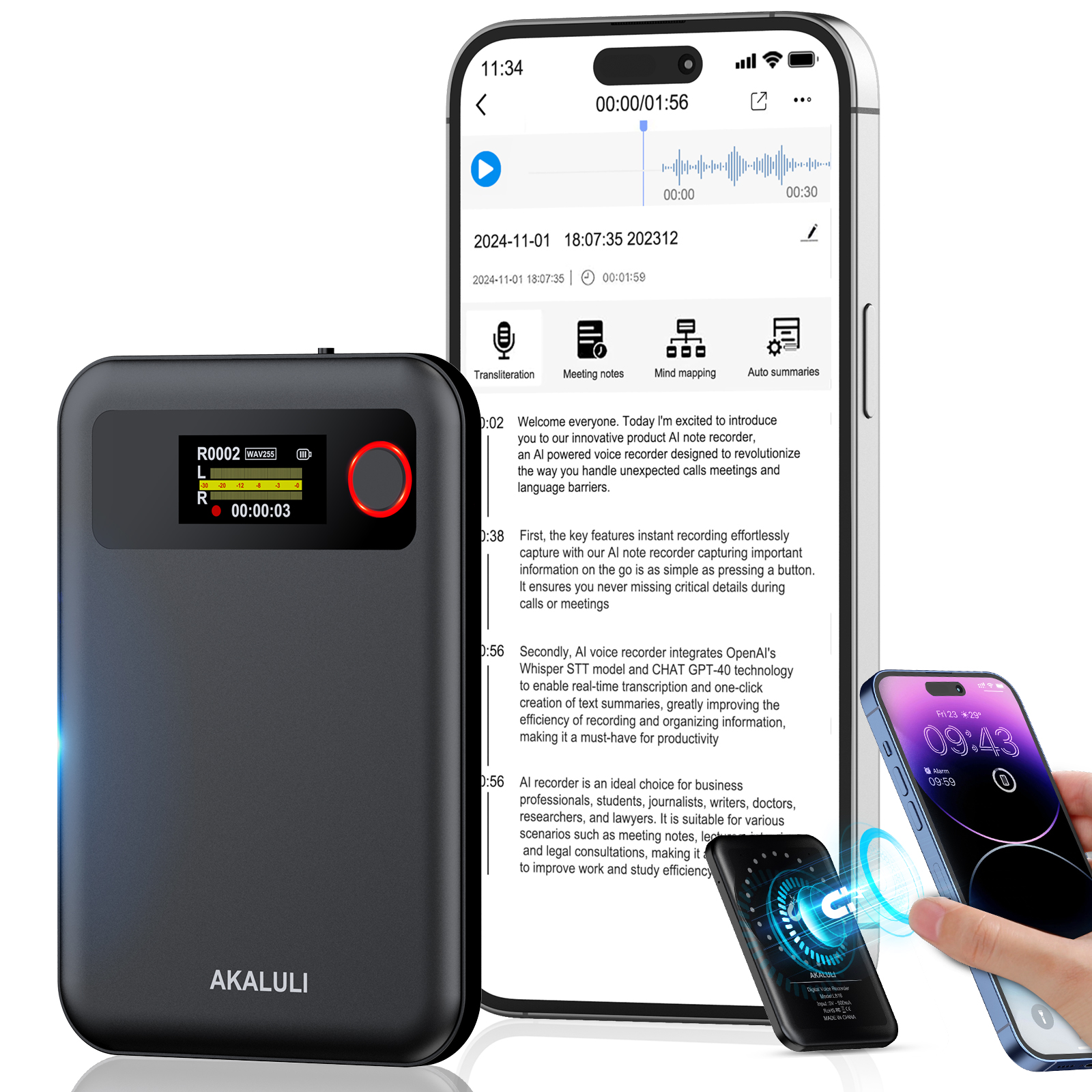 AI Voice Recorder L816 with Transcribe&Summarize ChatGPT AI Note Taker for Calls Lecture Interview