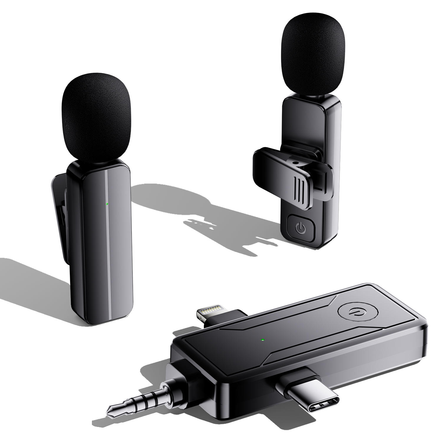 2 Pack Wireless Mini Lapel Microphone BMi07-3 for iPhone,Android Device 3 in 1 with Noise Reduction