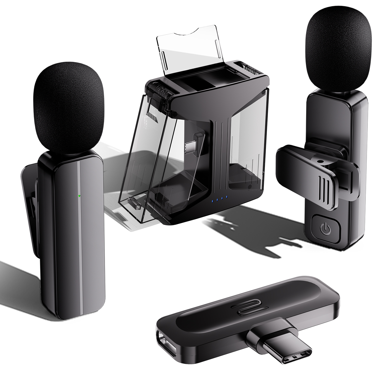 2-Pack Wireless Mini Lavalier Lapel Microphone for iPhone 15,16,Android Phone w/ Charging Case - 65ft Cordless Clip on Dual Mics with Noise Reduction 6H Working Time for Video Recording Vlogging